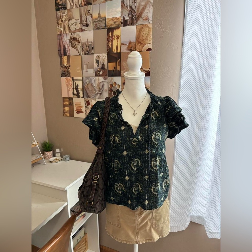 Ulla Johnson Lilli Ruffle Cotton Blend Blouse In Pacific print size 6